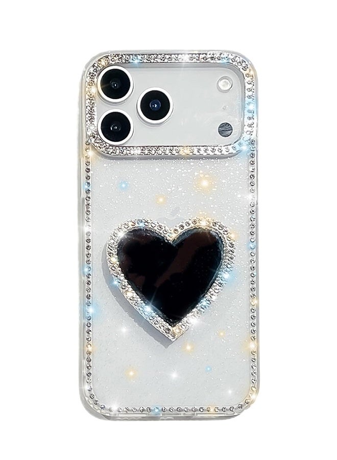 Lemon for iPhone 17 Pro Max Clear Case, with Cute Love Heart Makeup Mirror Kickstand, Shiny Glitter Bling Diamond Luxury Phone Cover for Women Girls, Soft TPU Shockproof Bumper Protective Case - 6.9" - Image 1