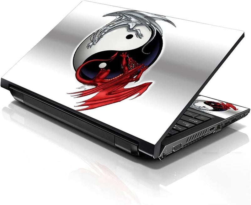 LSS Laptop 17-17.3" Skin Cover with Colorful Ying Yang Dinosaurs Pattern for HP Dell Lenovo Apple Asus Acer Compaq - Fits 16.5" 17" 17.3" 18.4" 19" (2 Wrist Pads Free) - Image 1