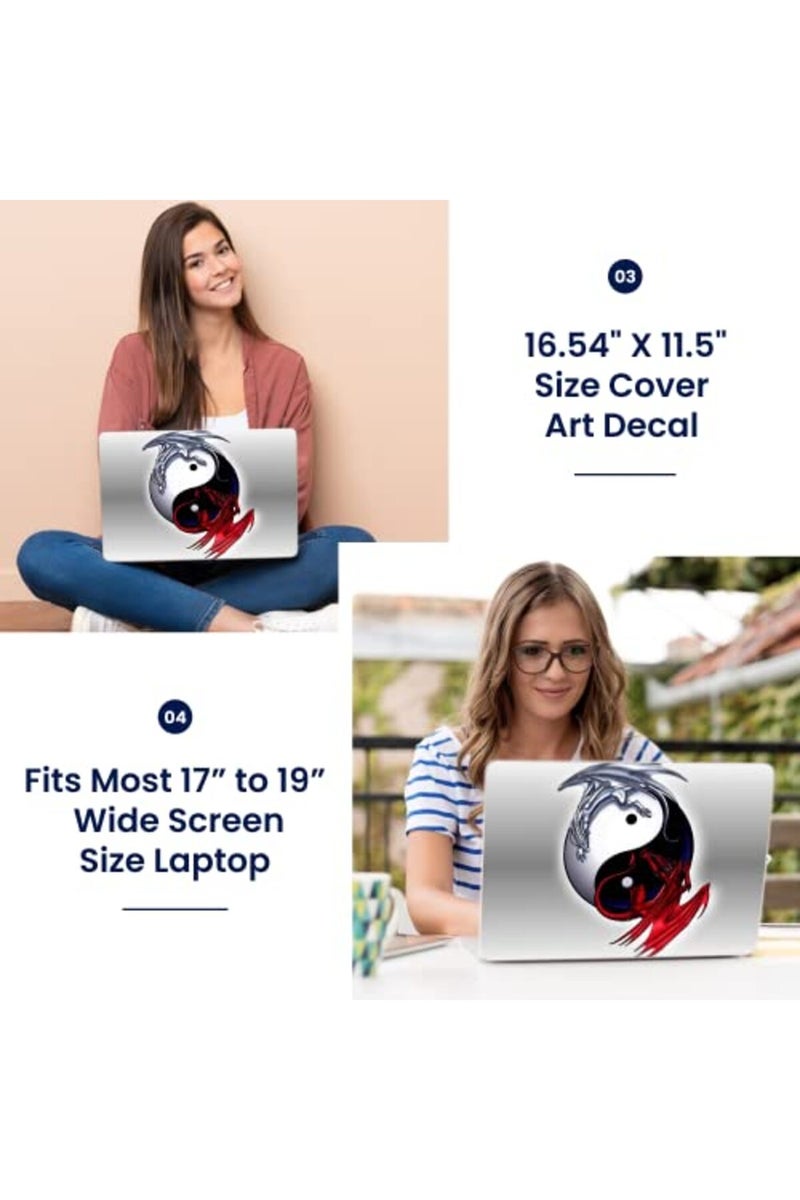 LSS Laptop 17-17.3" Skin Cover with Colorful Ying Yang Dinosaurs Pattern for HP Dell Lenovo Apple Asus Acer Compaq - Fits 16.5" 17" 17.3" 18.4" 19" (2 Wrist Pads Free) - Image 3