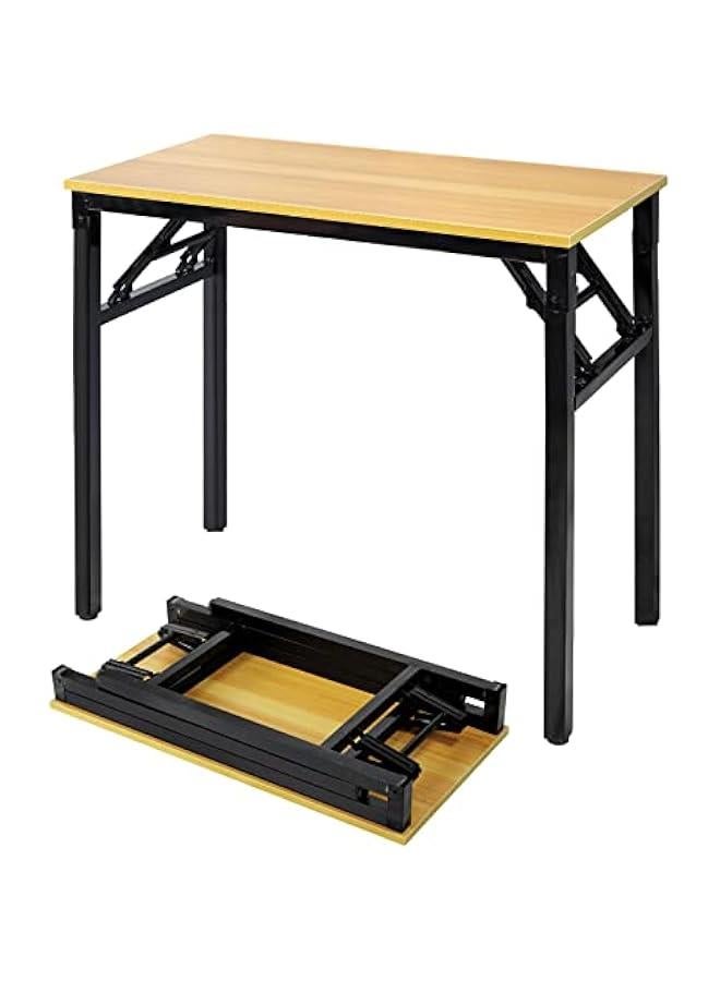 بيوينتي Folding Table, 80 x 40 x 75 cm, Multifunctional Portable Desk with Adjustable Height for Computer, Camping, Garden, Picnic, Coffee and Barbecue, Wood - Image 1