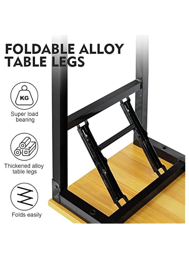 بيوينتي Folding Table, 80 x 40 x 75 cm, Multifunctional Portable Desk with Adjustable Height for Computer, Camping, Garden, Picnic, Coffee and Barbecue, Wood - Image 5