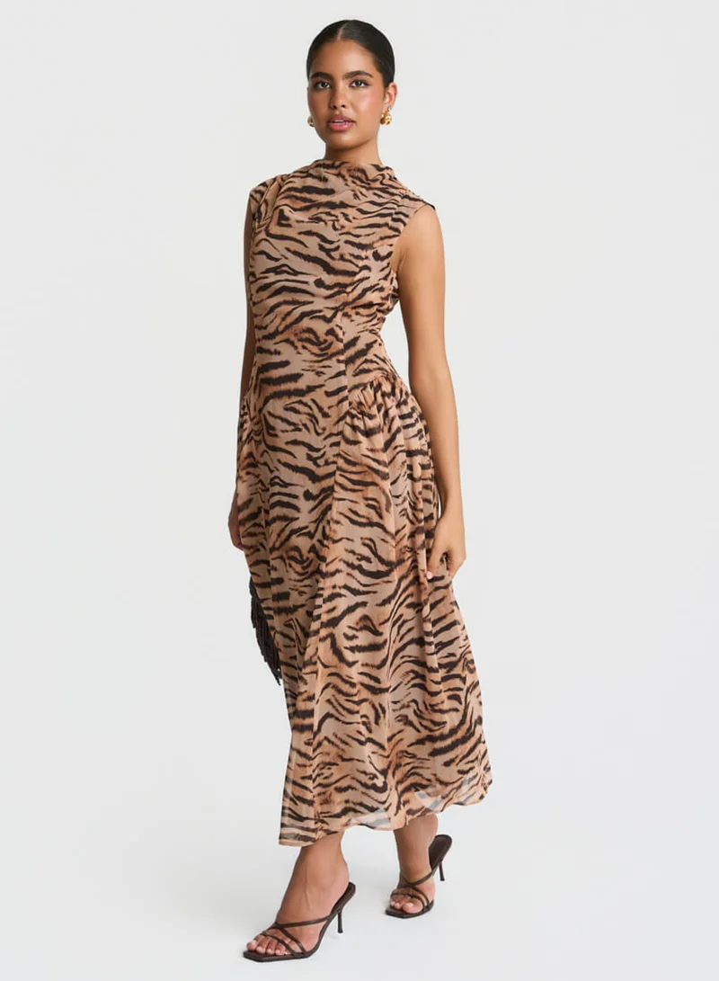 Needs No Label  Brown Tiger Print Midaxi Dress for Women | Best Price UAE