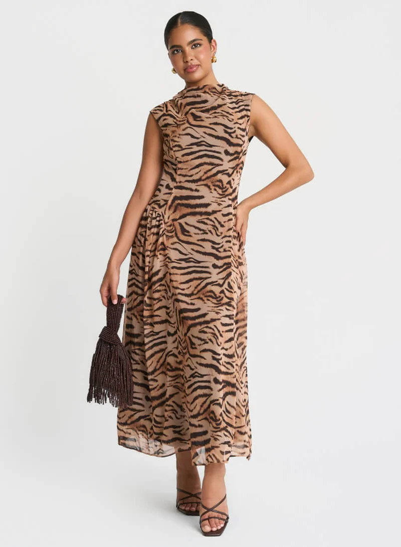 Needs No Label  Brown Tiger Print Midaxi Dress for Women | Best Price UAE