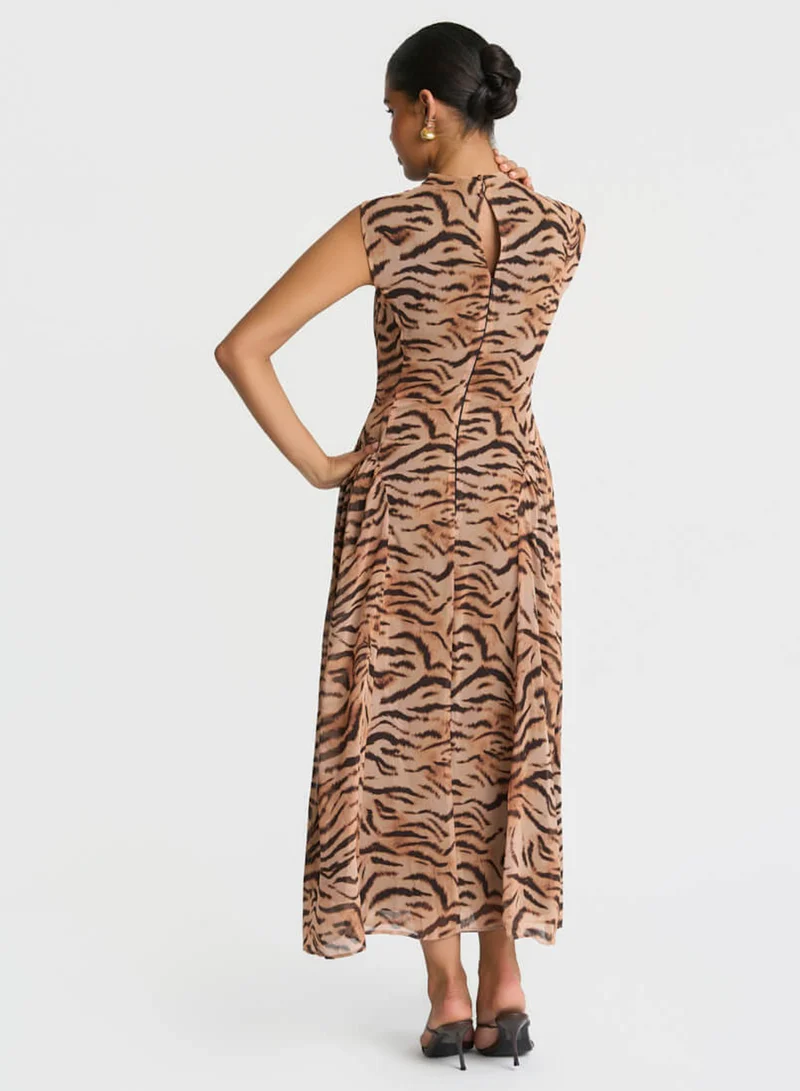 Needs No Label  Brown Tiger Print Midaxi Dress for Women | Best Price UAE