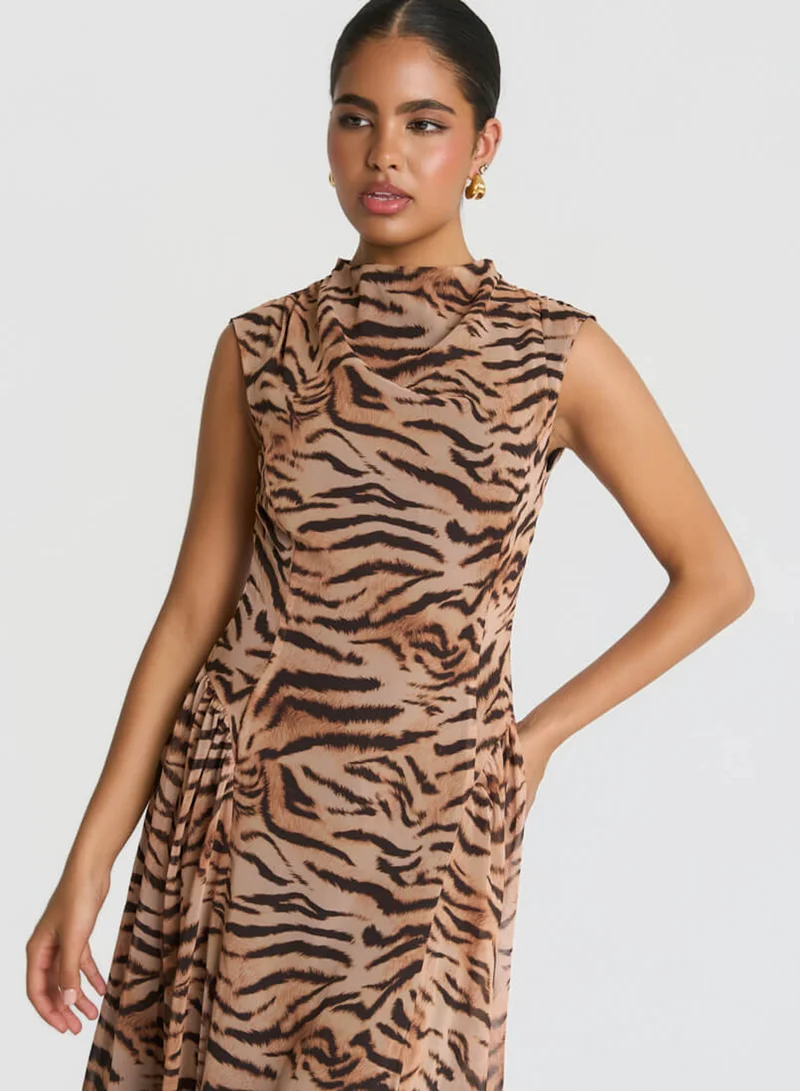 Needs No Label  Brown Tiger Print Midaxi Dress for Women | Best Price UAE