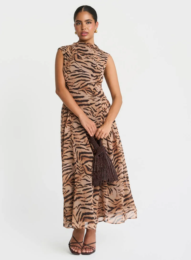Needs No Label  Brown Tiger Print Midaxi Dress for Women | Best Price UAE