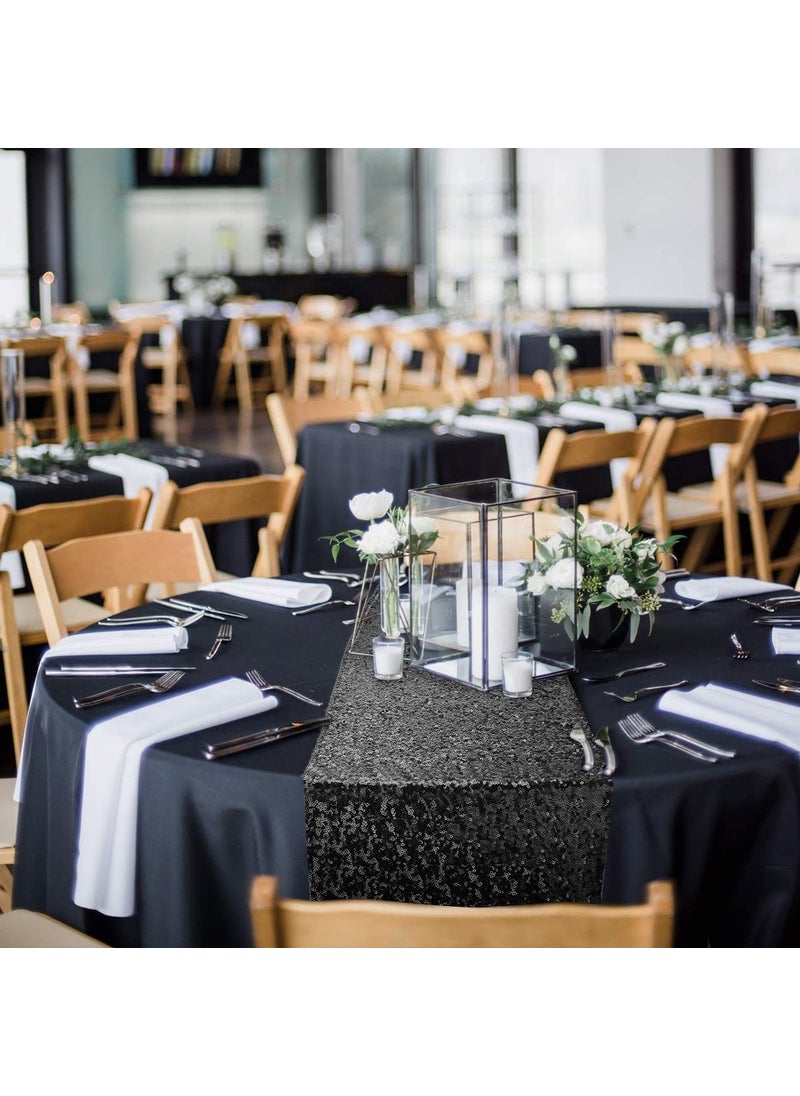 yuboo yuboo Black Sequin Table Runners 12''x 108''  2 Pack Glitter Table Runner  Graduation Party Decorations  Sparkly Black Decorations for Wedding Birthday Falll Halloween Christmas Table Decor  - Image 5