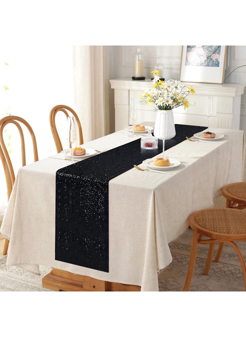yuboo yuboo Black Sequin Table Runners 12''x 108''  2 Pack Glitter Table Runner  Graduation Party Decorations  Sparkly Black Decorations for Wedding Birthday Falll Halloween Christmas Table Decor  - Image 4