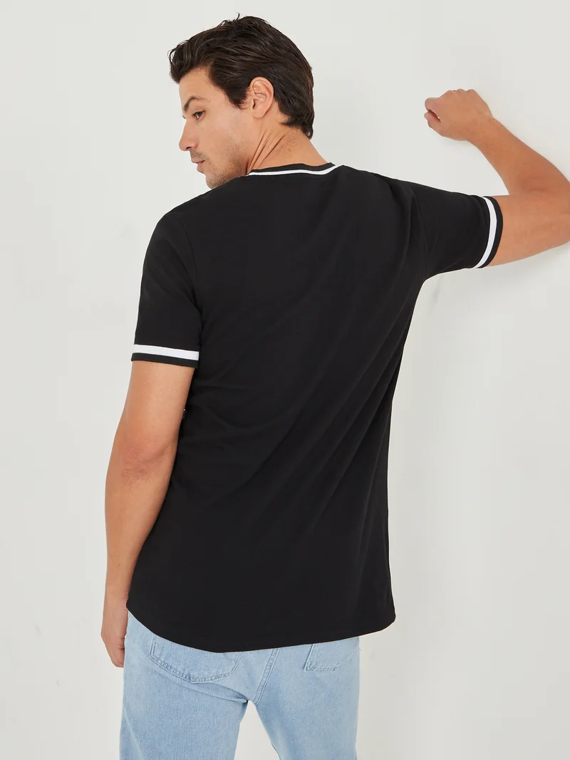 Styli Solid Pique Crew Neck Ringer T-Shirt with Twin Tipping