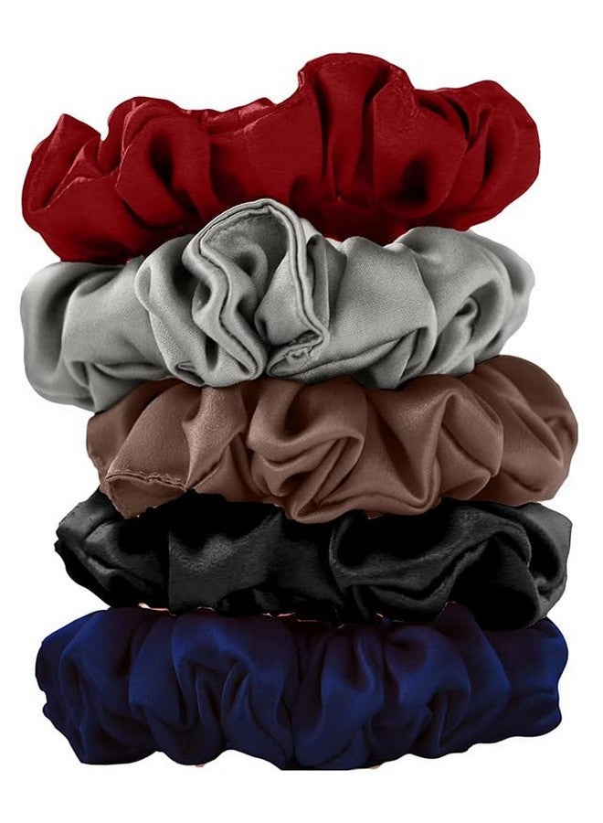 FAMEZA Large 100% Satin Hair Scrunchies With Thick Elastic For Women, Teenage Girls With All Types Of Hair-5PCS (SATIN DELUXE) - Image 1