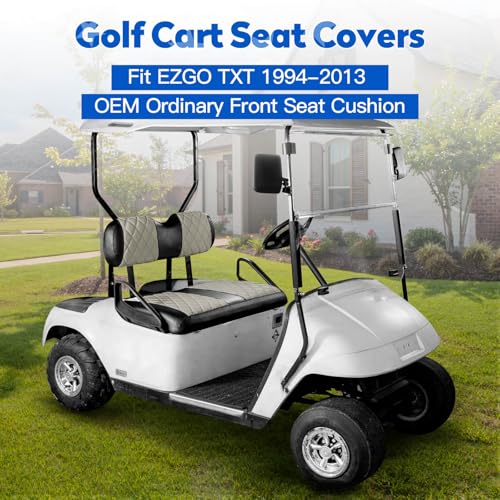 NOKINS Golf Cart Diamond Seat Covers Kit, Fit for EZGO TXT 1994-2013/EZGO RXV OEM Standard Front Seat Cushion, Golf Cart Vinyl Seat Cover, No Nails Required (Oyster Gray and Black) - Image 2