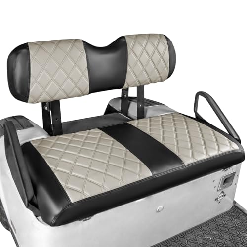 NOKINS Golf Cart Diamond Seat Covers Kit, Fit for EZGO TXT 1994-2013/EZGO RXV OEM Standard Front Seat Cushion, Golf Cart Vinyl Seat Cover, No Nails Required (Oyster Gray and Black) - Image 1