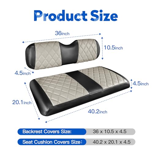 NOKINS Golf Cart Diamond Seat Covers Kit, Fit for EZGO TXT 1994-2013/EZGO RXV OEM Standard Front Seat Cushion, Golf Cart Vinyl Seat Cover, No Nails Required (Oyster Gray and Black) - Image 5