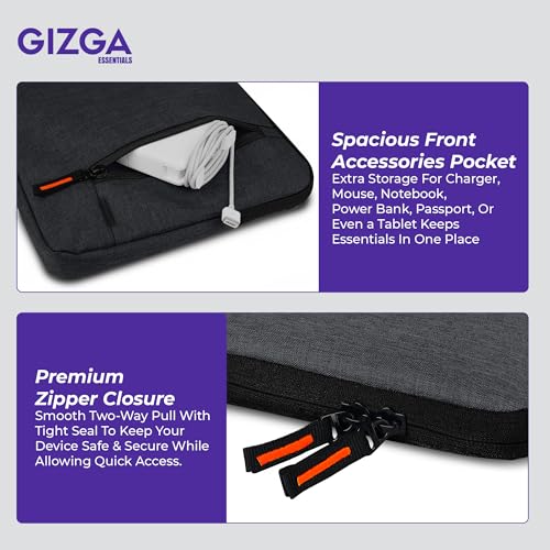 Gizga Essentials 13.3 Inch Laptop Sleeve Case Cover Pouch Bag with Handle & Front Pocket| Slim & Water-Resistant Nylon Fabric with Shockproof Foam Padding, Soft Lining & Premium Zipper Closure (Black) - Image 3