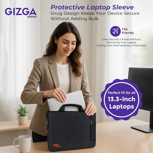 Gizga Essentials 13.3 Inch Laptop Sleeve Case Cover Pouch Bag with Handle & Front Pocket| Slim & Water-Resistant Nylon Fabric with Shockproof Foam Padding, Soft Lining & Premium Zipper Closure (Black) - Image 2