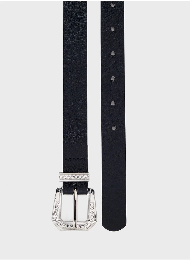 Ginger Diamante Buckle Slim Belt