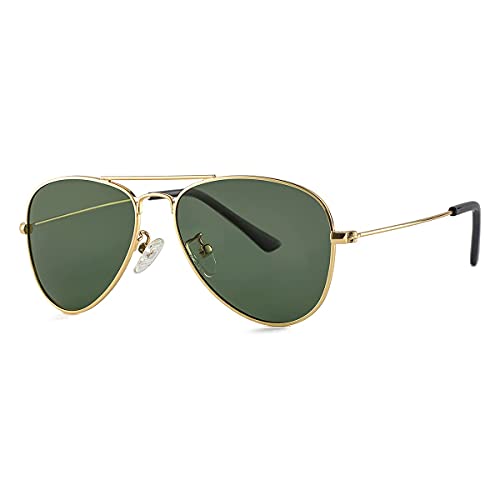 Gleyemor Kids Polarized Aviator Sunglasses for Little Girls Boys Age 3-8 (Gold/G15) - Image 1
