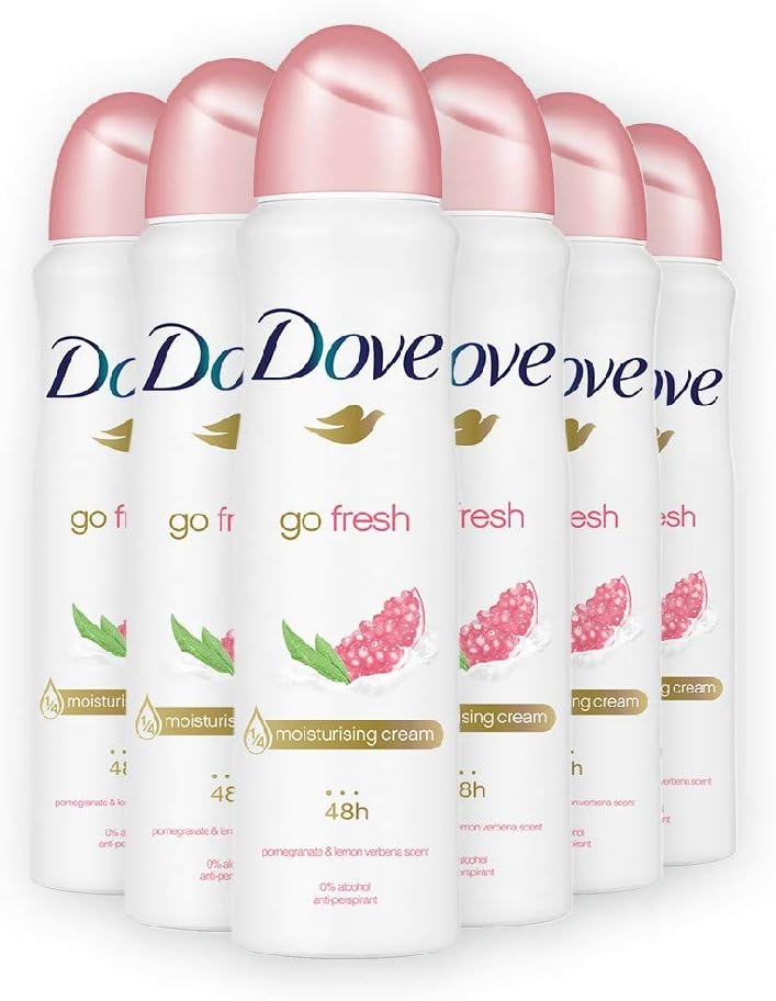 دوف بخاخ مزيل العرق دوف جو فريش، مضاد للتعرق، برائحة الرمان والليمون، عبوة من 6 قطع، 250 مل | حماية طويلة الأمد من العرق والرائحة الكريهة | عناية ناعمة ومنعشة تحت الإبطين - Image 1