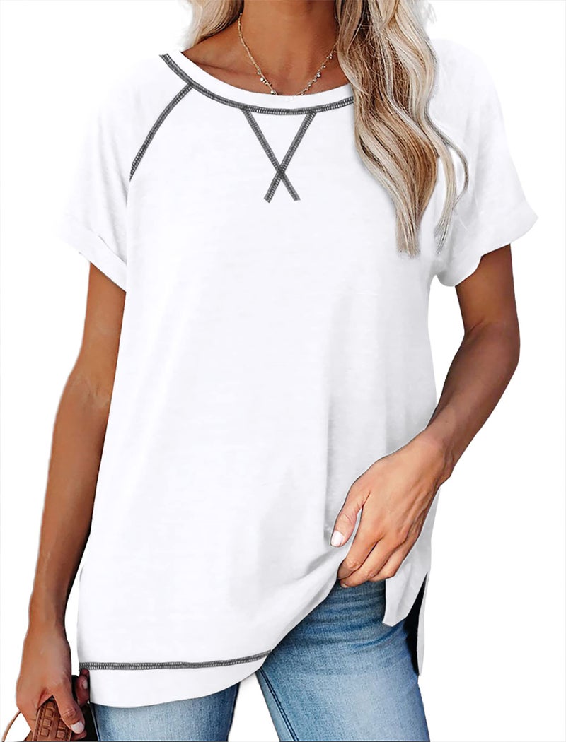Aokosor Summer Tops for Women 2026 Casual White Spring Outfits Basic Short Sleeve Shirts Plain XL - Image 1