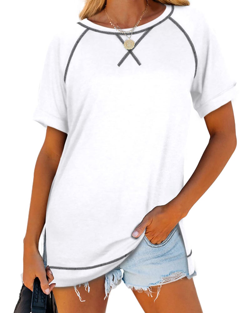 Aokosor Summer Tops for Women 2026 Casual White Spring Outfits Basic Short Sleeve Shirts Plain XL - Image 4