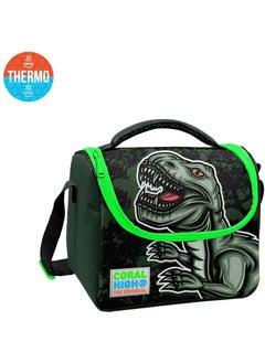 CORAL HIGH Kids Dark Green Dinosaur Patterned Thermo Lunchbox 11725  - Image 1