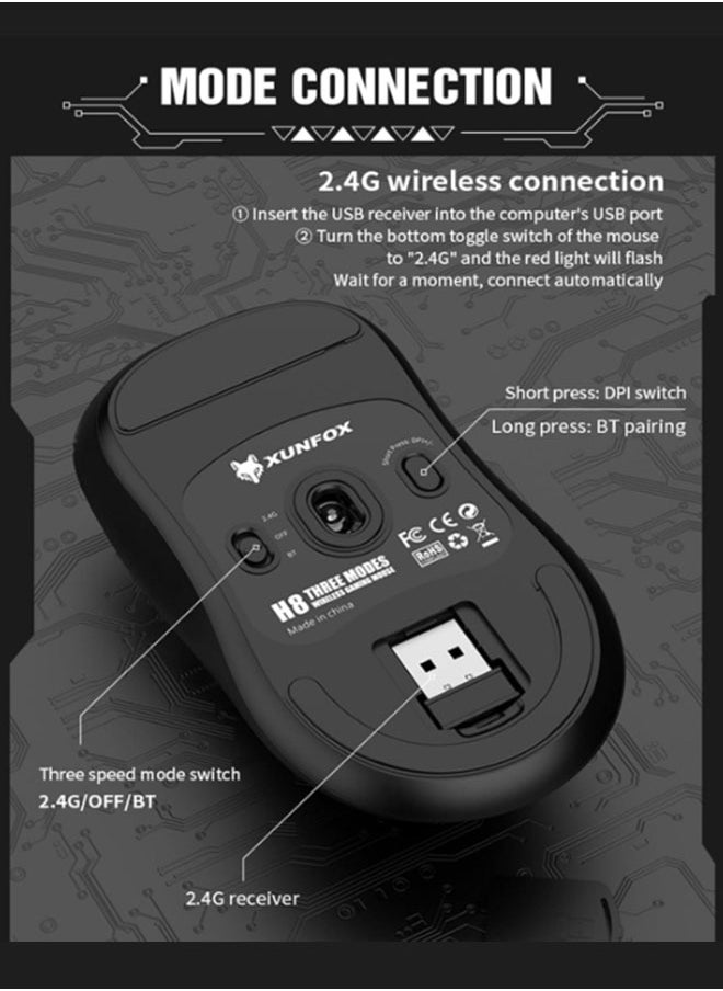 XUNFOX - Wireless Gaming Mouse  Rechargeable Computer Mouse Ergonomic Mice Honeycomb Design With RGB Backlight  USB Receiver  7 Buttons  Adjustable DPI - Image 1
