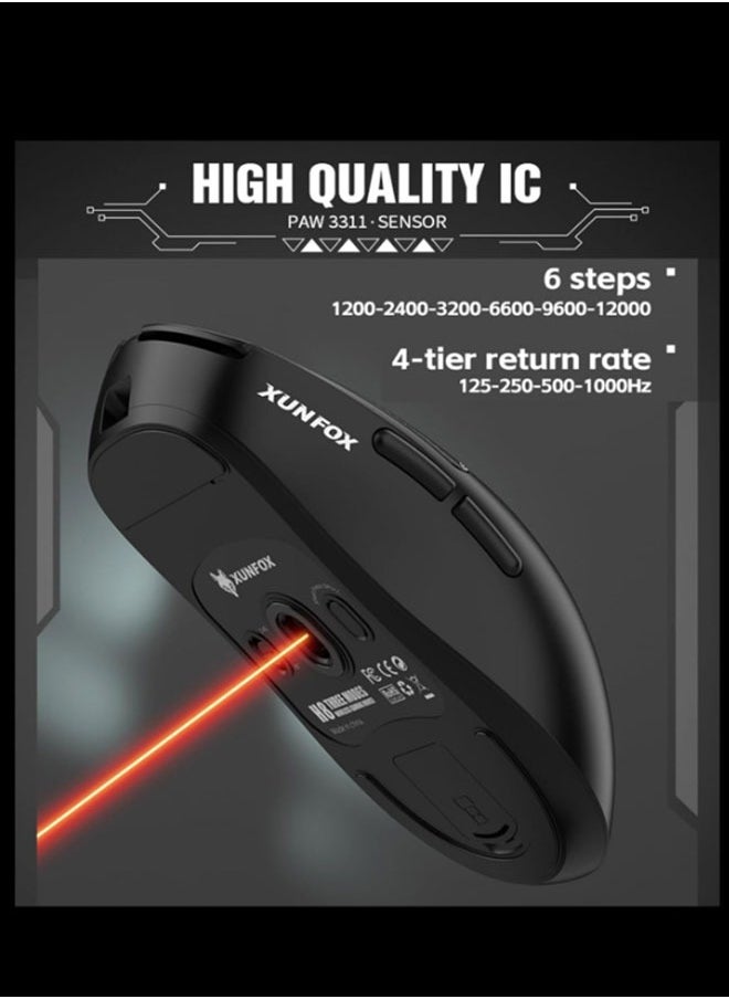 XUNFOX - Wireless Gaming Mouse  Rechargeable Computer Mouse Ergonomic Mice Honeycomb Design With RGB Backlight  USB Receiver  7 Buttons  Adjustable DPI - Image 1