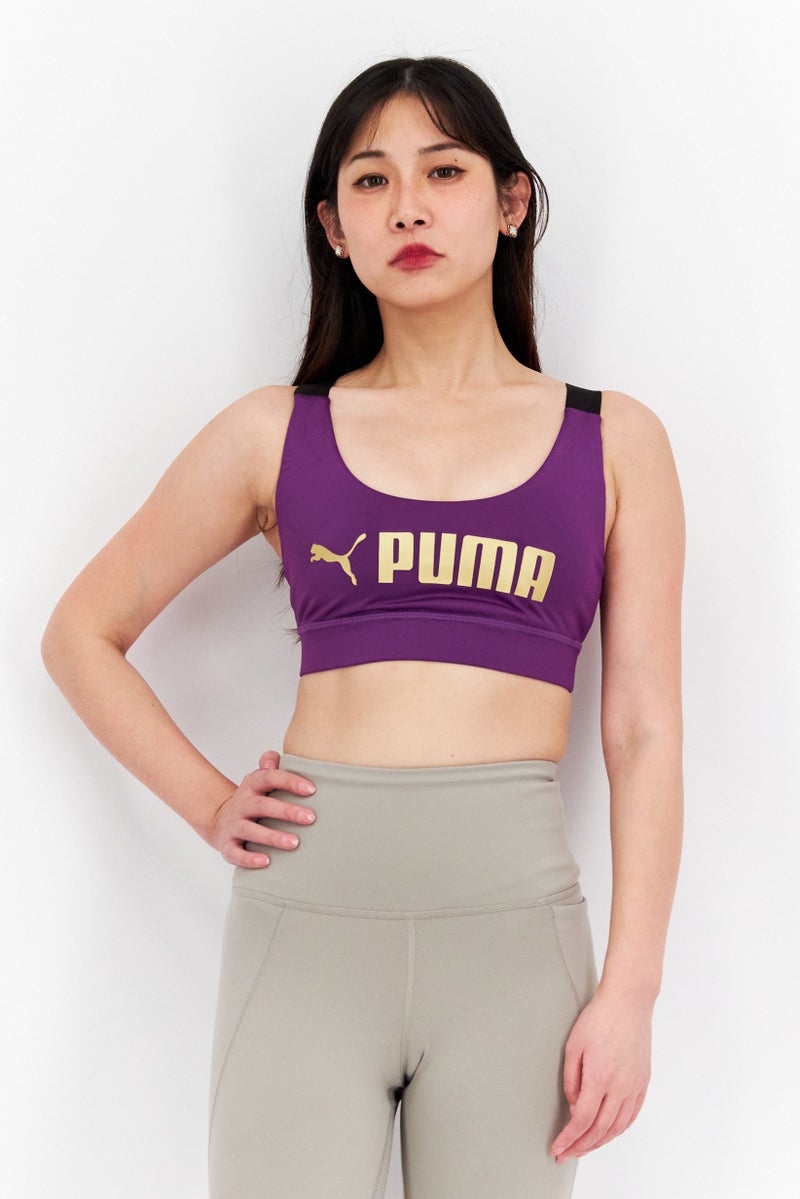 PUMA سوتيان رياضي للنساء مزود ببطانة خفيفة بشعار العلامة التجارية، بنفسجي - Image 1