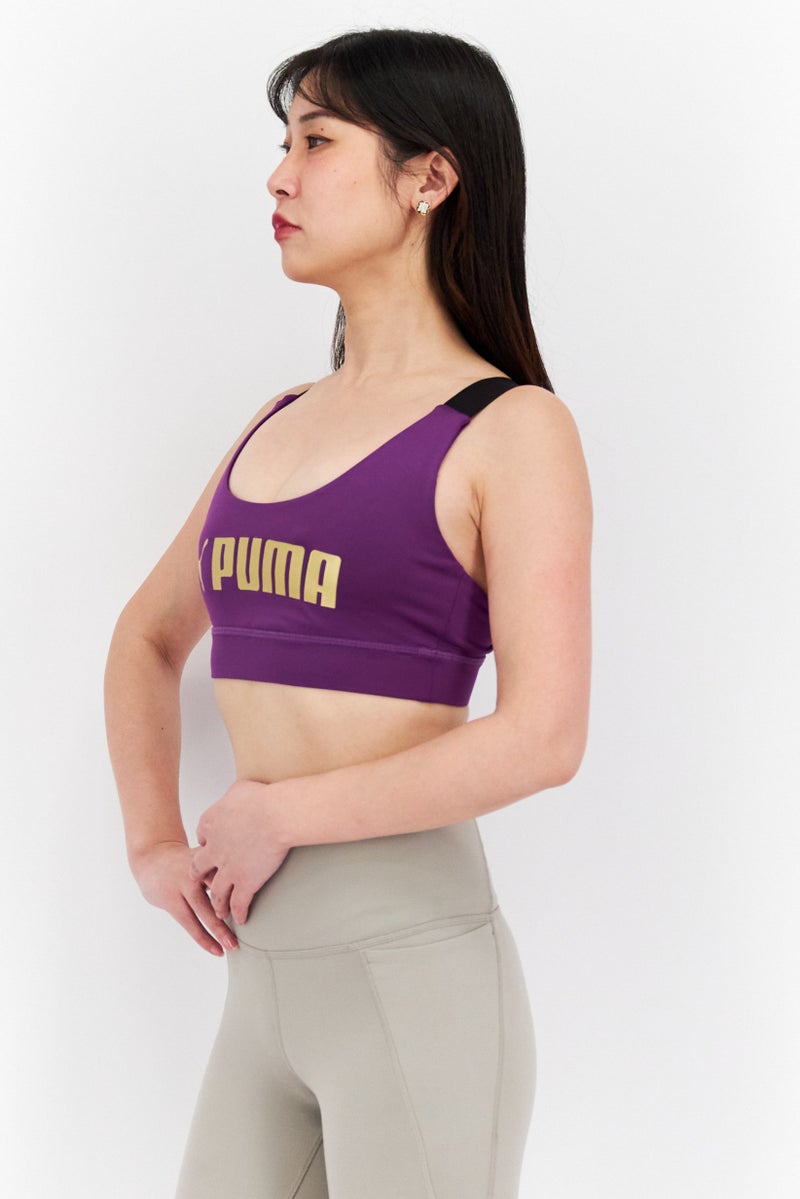 PUMA Women Lightly Padded Brand Logo Sports Bra, Purple - Image 2