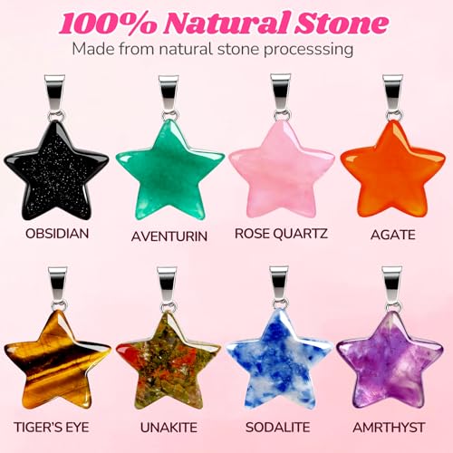 AugToy 24 Pack Star Necklace Set Valentines Day Cards for Kids School Valentine Cards for Kids Classroom for Boy Girl Party Favors natural stone necklace Crystal Gemstone Pendant Valentine Bulk Gifts - Image 5