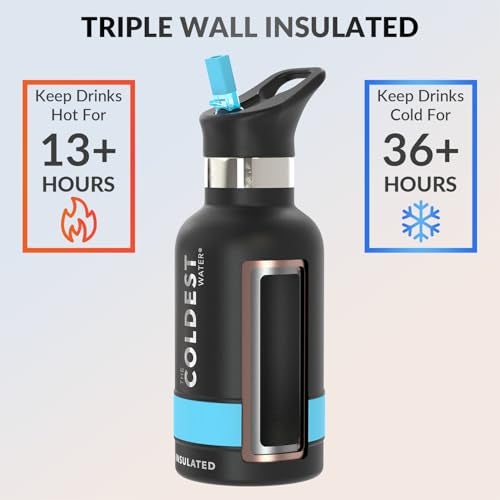 THE COLDEST WATER Coldest Insulated Water Bottle with Straw Lid - Stainless Steel Metal Insulated Bottle for Men & Women (Matte Black, 12 oz) - Image 2