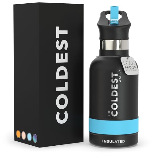 THE COLDEST WATER Coldest Insulated Water Bottle with Straw Lid - Stainless Steel Metal Insulated Bottle for Men & Women (Matte Black, 12 oz) - Image 1
