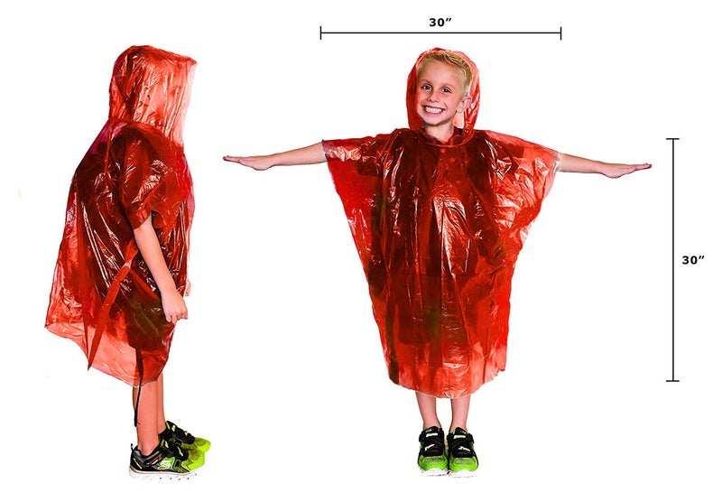 Lingito Emergency Rain Ponchos Family Pack | 2 Adults & 2 Children Ponchos | 100% Water-Proof with Drawstring Hood and Cuffed Sleeves | Great for Camping, Hiking, and Travel - Image 3