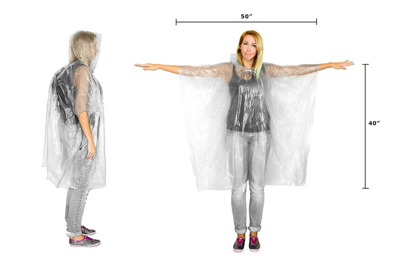 Lingito Emergency Rain Ponchos Family Pack | 2 Adults & 2 Children Ponchos | 100% Water-Proof with Drawstring Hood and Cuffed Sleeves | Great for Camping, Hiking, and Travel - Image 2