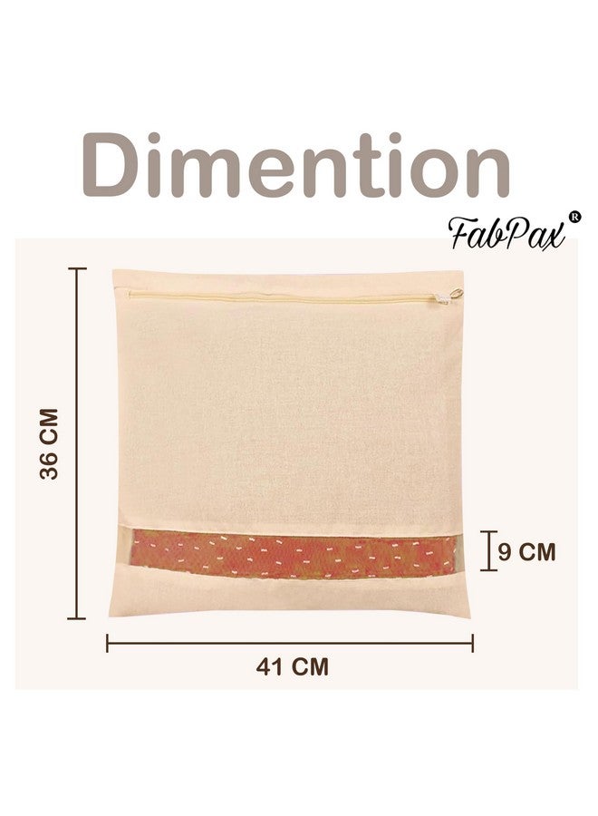 FabPax Set of - 24 Cotton Saree Bags/Covers for Storage, Single Saree Cover with Zip Closure, Bags for Clothes, Wardrobe Organizer with Transparent Mesh Window, Beige Colour (16 X 14 Inches) - Image 2