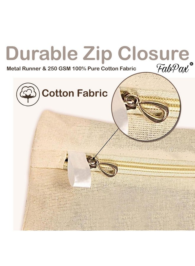 FabPax Set of - 24 Cotton Saree Bags/Covers for Storage, Single Saree Cover with Zip Closure, Bags for Clothes, Wardrobe Organizer with Transparent Mesh Window, Beige Colour (16 X 14 Inches) - Image 3