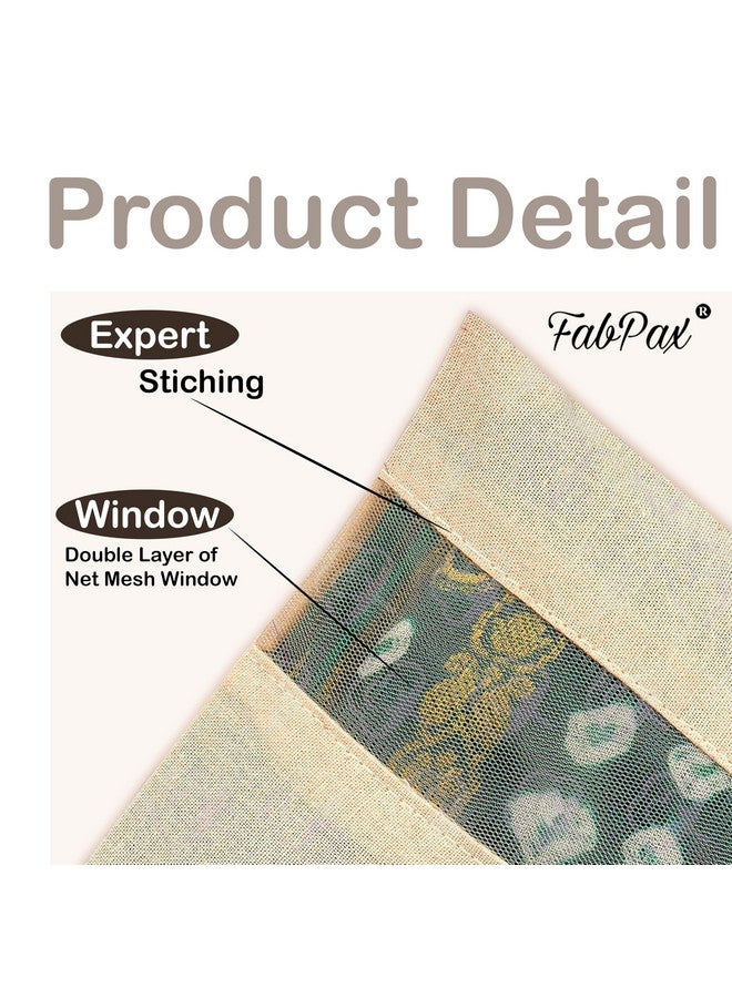 FabPax Set of - 24 Cotton Saree Bags/Covers for Storage, Single Saree Cover with Zip Closure, Bags for Clothes, Wardrobe Organizer with Transparent Mesh Window, Beige Colour (16 X 14 Inches) - Image 4