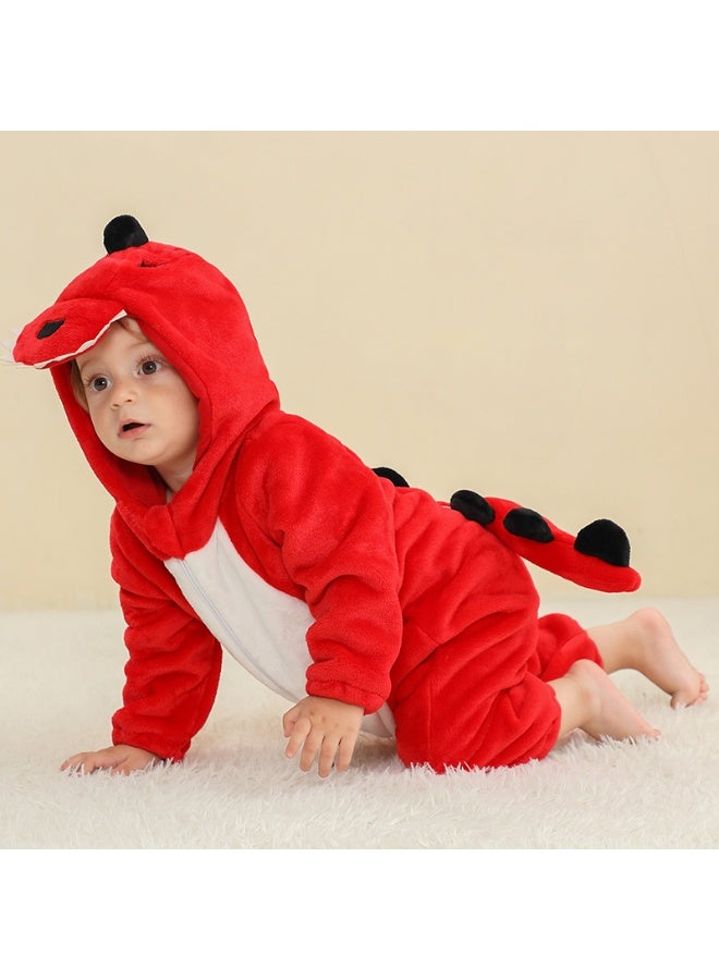 Kids Dino Onesie Party Costume, Kids Animal coverall, Costume Kids Pajamas，High quality flannel, soft and comfortable, with elastic mouth design to prevent air leakage(Red) - Image 5