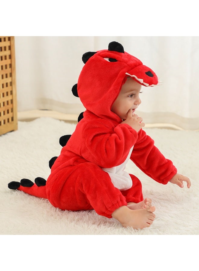 Kids Dino Onesie Party Costume, Kids Animal coverall, Costume Kids Pajamas，High quality flannel, soft and comfortable, with elastic mouth design to prevent air leakage(Red) - Image 4