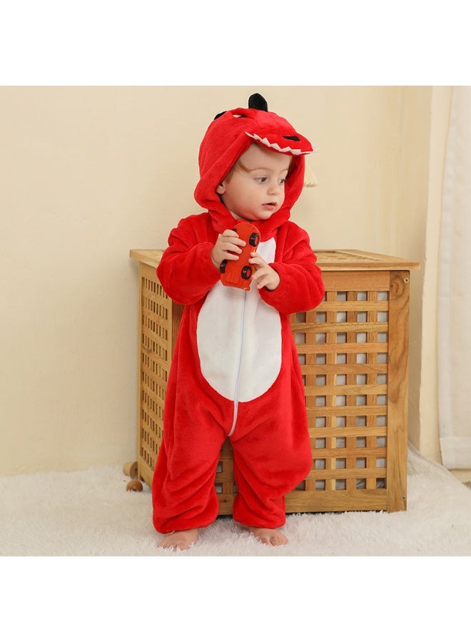 Kids Dino Onesie Party Costume, Kids Animal coverall, Costume Kids Pajamas，High quality flannel, soft and comfortable, with elastic mouth design to prevent air leakage(Red) - Image 3