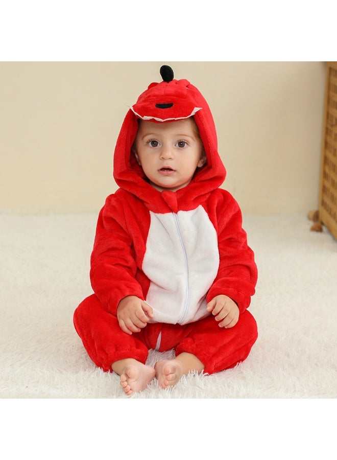Kids Dino Onesie Party Costume, Kids Animal coverall, Costume Kids Pajamas，High quality flannel, soft and comfortable, with elastic mouth design to prevent air leakage(Red) - Image 1