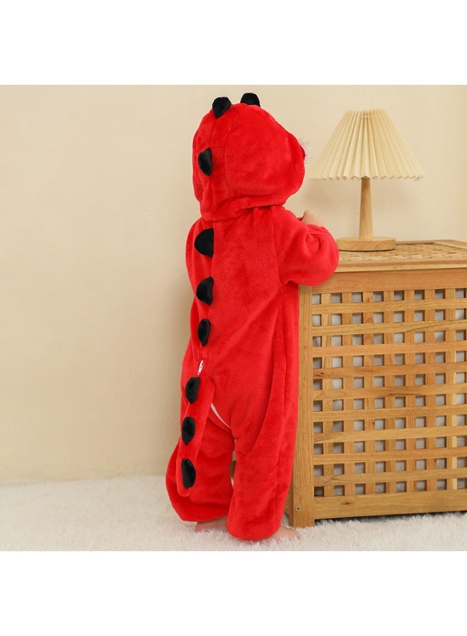 Kids Dino Onesie Party Costume, Kids Animal coverall, Costume Kids Pajamas，High quality flannel, soft and comfortable, with elastic mouth design to prevent air leakage(Red) - Image 2