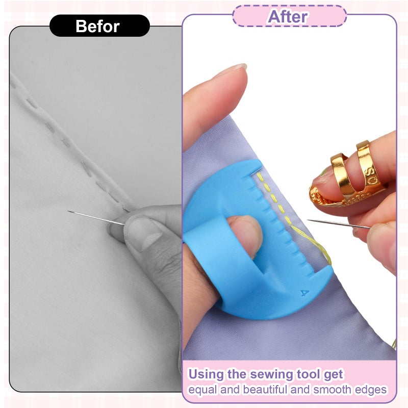 Dexspoeny 6Pcs Sewing Tool Kit-4Pcs Edge Stitch Lock & Sewing Gauge + 2Pcs Adjustable Thimble Finger Protector,Precision Measuring Tool & Needle Shield for Sewing, Quilting, DIY Crafts - Image 5
