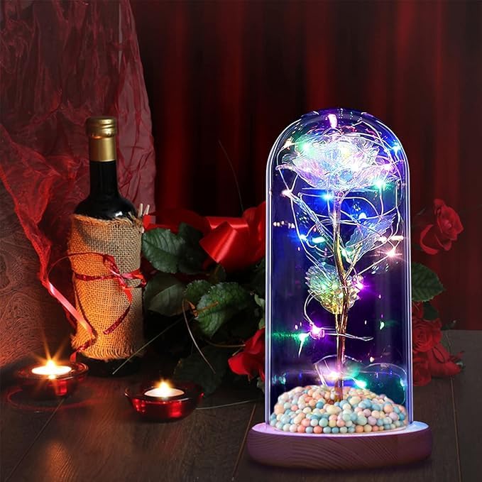 CALIST Forever Rose Galaxy Glass Rose Flower and Butterfly with Led Light Great Gift Ideas for Valentines Day Mothers Day Birthday Anniversary Engagement - Image 1