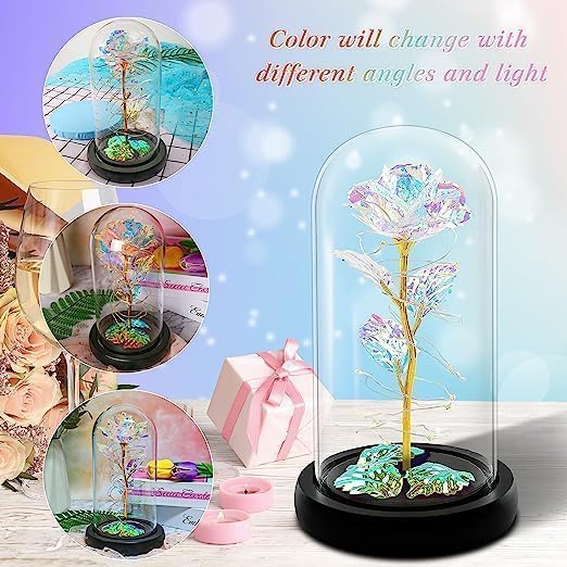 CALIST Forever Rose Galaxy Glass Rose Flower and Butterfly with Led Light Great Gift Ideas for Valentines Day Mothers Day Birthday Anniversary Engagement - Image 5