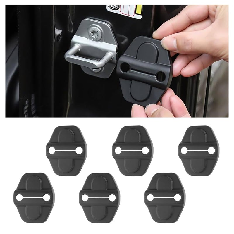 IHOTDER 6PCS Car Door Lock Cover - Black Door Latch Lock Trim Cover Compatible with 2018-2025 Jeep Wrangler JLU JL 4XE Unlimited & Gladiator JT - Car Interior Accessories for Cars Decorations (6PCS) - Image 1
