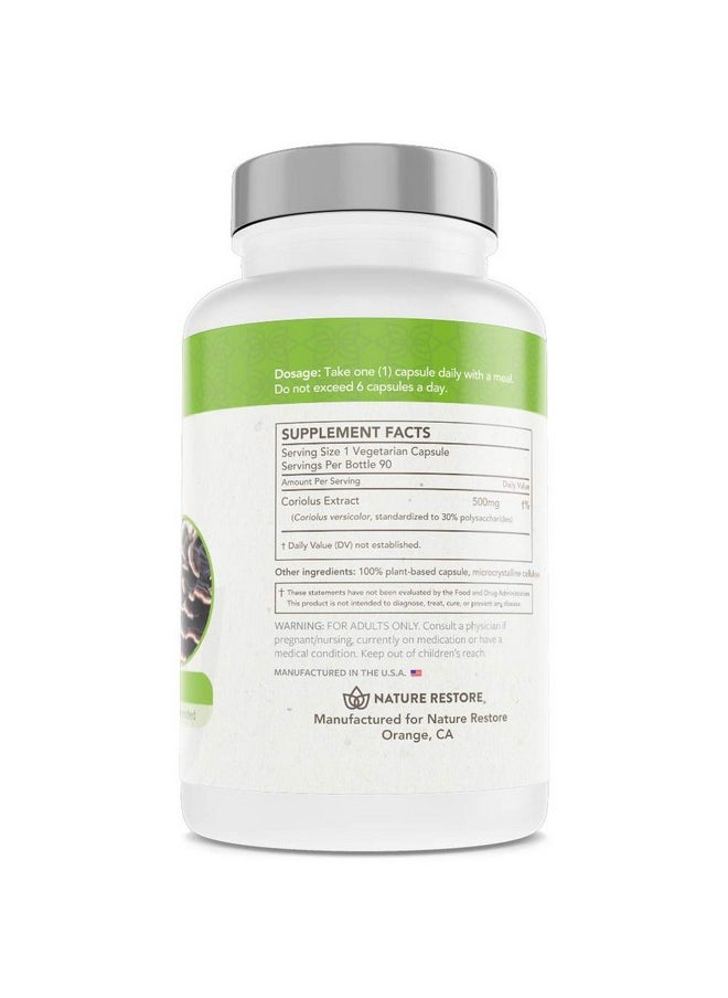 Nature Restore Coriolus Versicolor Mushroom Extract Supplement 30 Percent Polysaccharides Non Gmo Gluten Free 90 Capsules Original Turkey Tail Mushroom Supplement  - Image 2