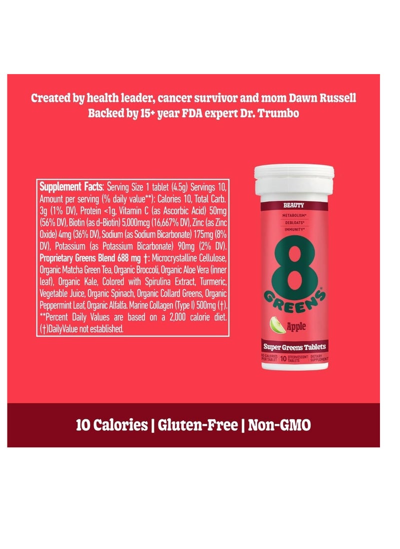 8Greens Skin + Marine Collagen for Beautiful Skin - Effervescent Super Greens Dietary Supplement - 8 Essential Healthy Real Greens in One (1 Tube / 10 Tablets)  - Image 2