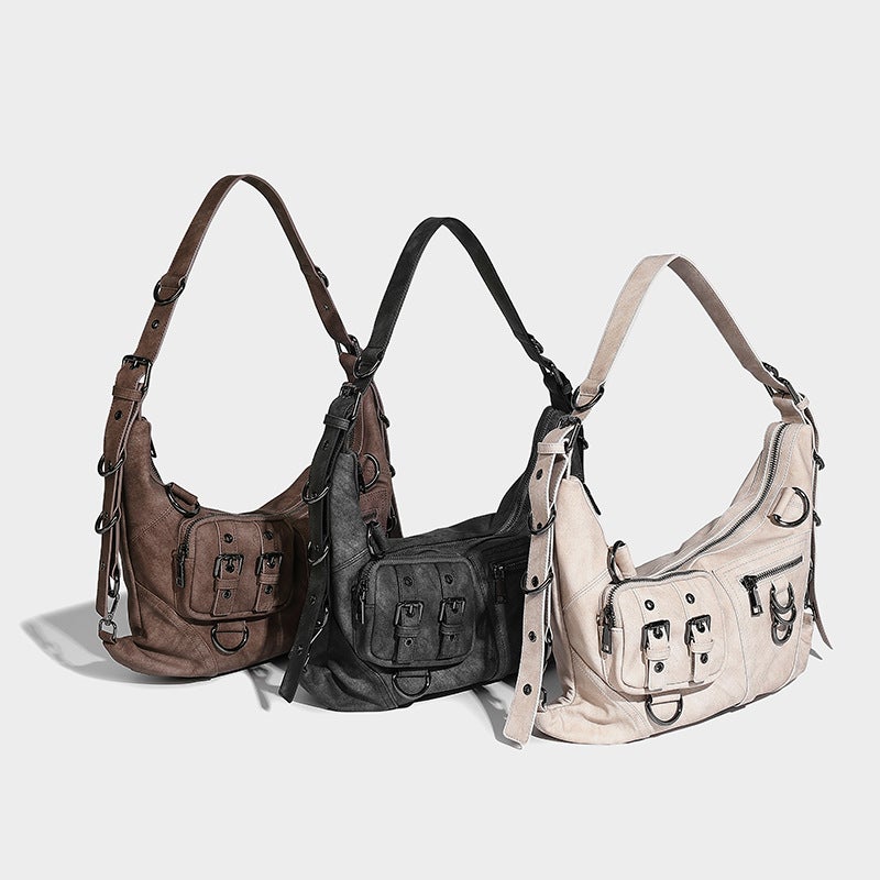 Arrival Women'S Underarm Girl Motorcar Bag Multi-Pocket Fashionable Punk Tote Bag Soft Leather Shoulder Crossbody Bag - Image 5