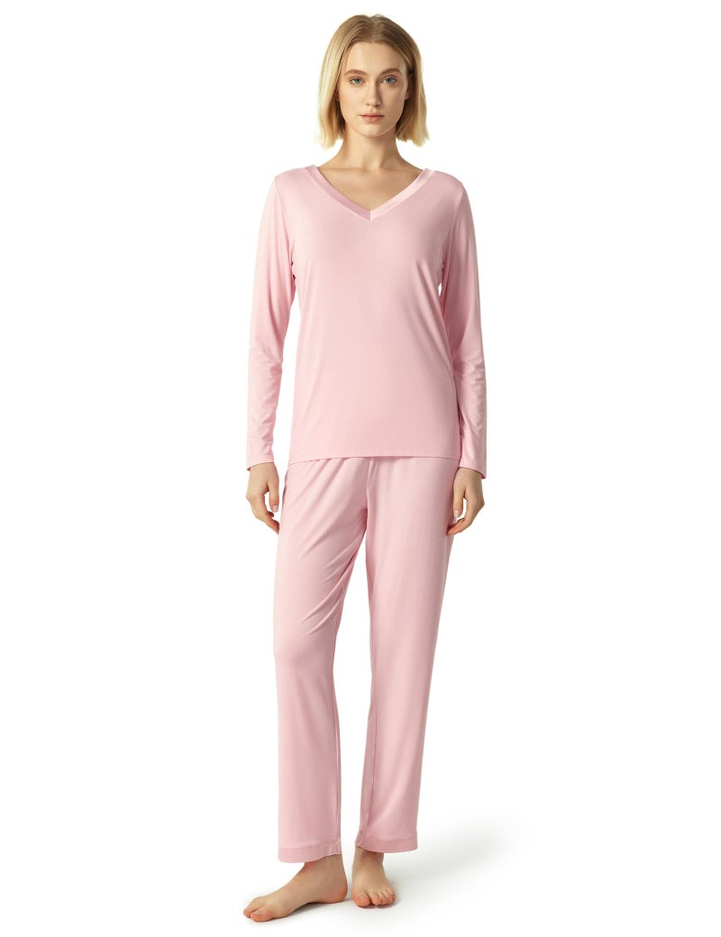 GYS Viscose from Bamboo Womens Pajama Sets Super Soft Long Sleeve Sleepwear Comfy Winter Pjs Sets S4X Pink Small